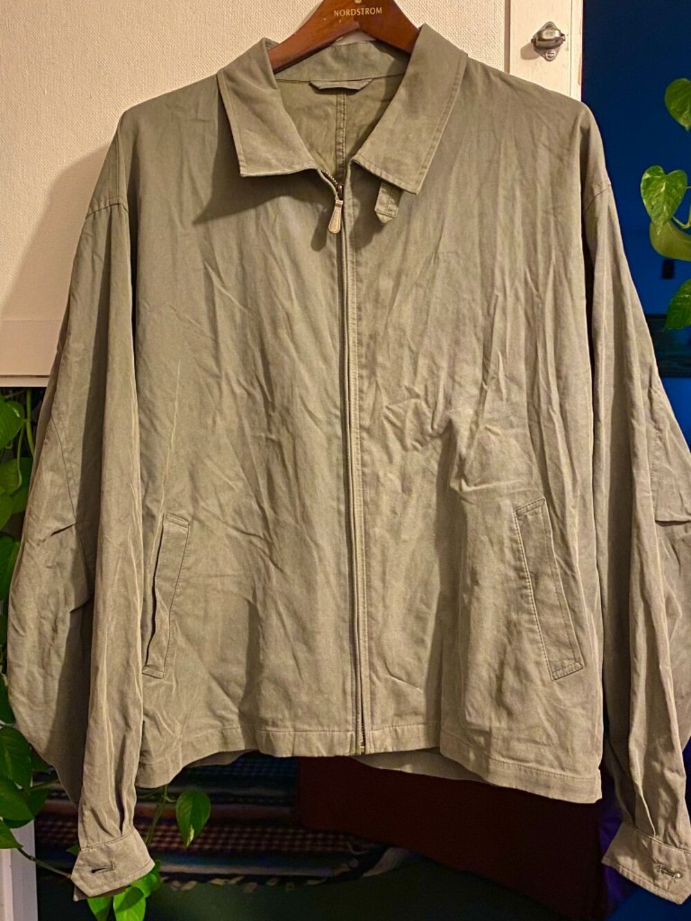 London Fog Men's Khaki Brown Harrington Golf Jacket Full Zip Collar Size XL